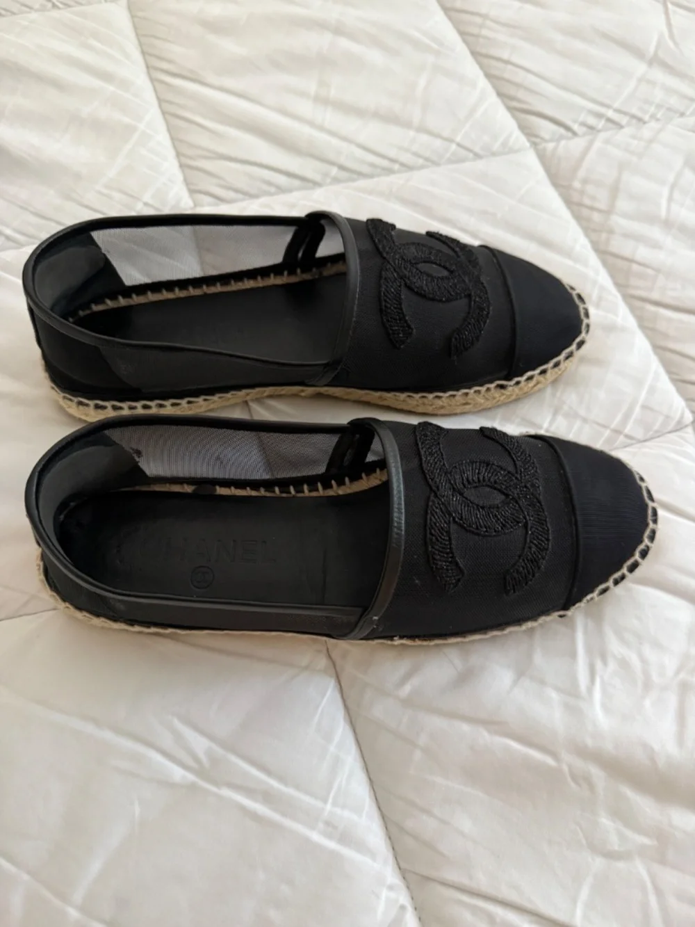 CHANEL Mesh Grosgrain CC Espadrilles black size 39